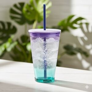 Starbucks Recycled Glass Cold Cup 16oz Purple Green Ombre Made in Spain NWT 2022